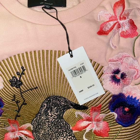 Retail $249🌕 7 For All Mankind Embroidered Raven Graphic Sweatshirt, Small - Picture 4 of 9